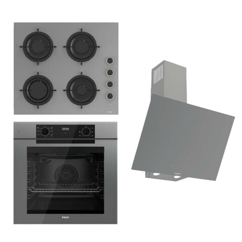 Ferre FRYART-SILENTART Serisi Gri Set (CS208-FA + QEP63CPR +D079-SA ) - Emaye Izgara / Kademeli Musluk