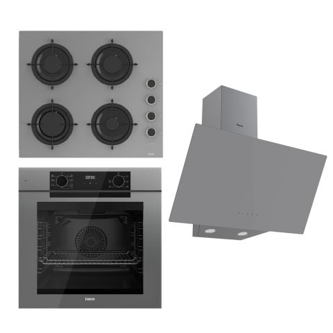Ferre FRYART Serisi Gri Set (CS208-FA + QEP63CPR +D079 ) - Emaye Izgara / Kademeli Musluk