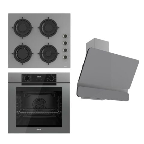 Ferre FRYART Serisi Gri Set (CS208-FA + QEP63CPR +D082 ) - Emaye Izgara / Kademeli Musluk