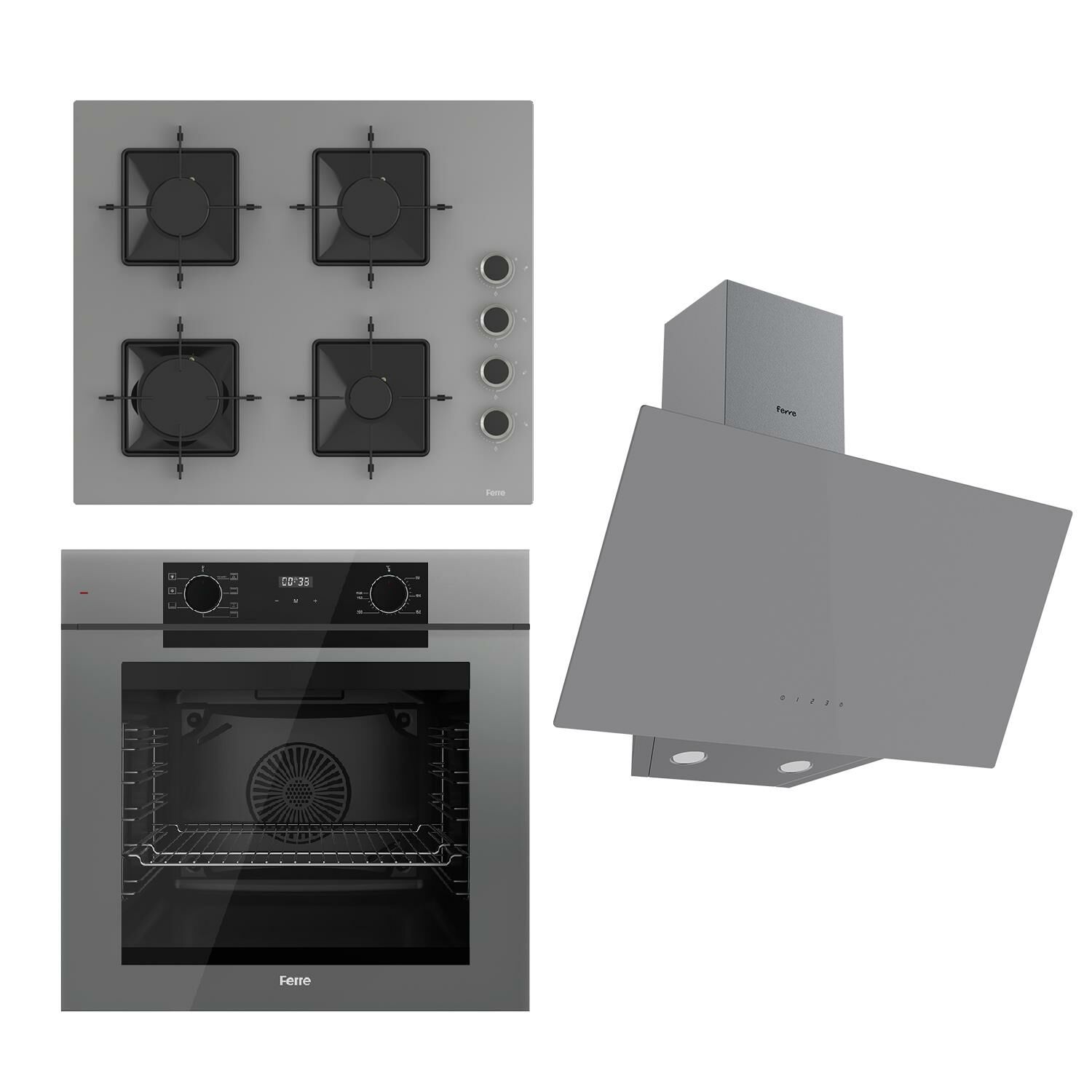Ferre FRYART-SILENTART Serisi Gri Set (SS208 + QEP63CPR +D079-SA ) - Emaye Izgara