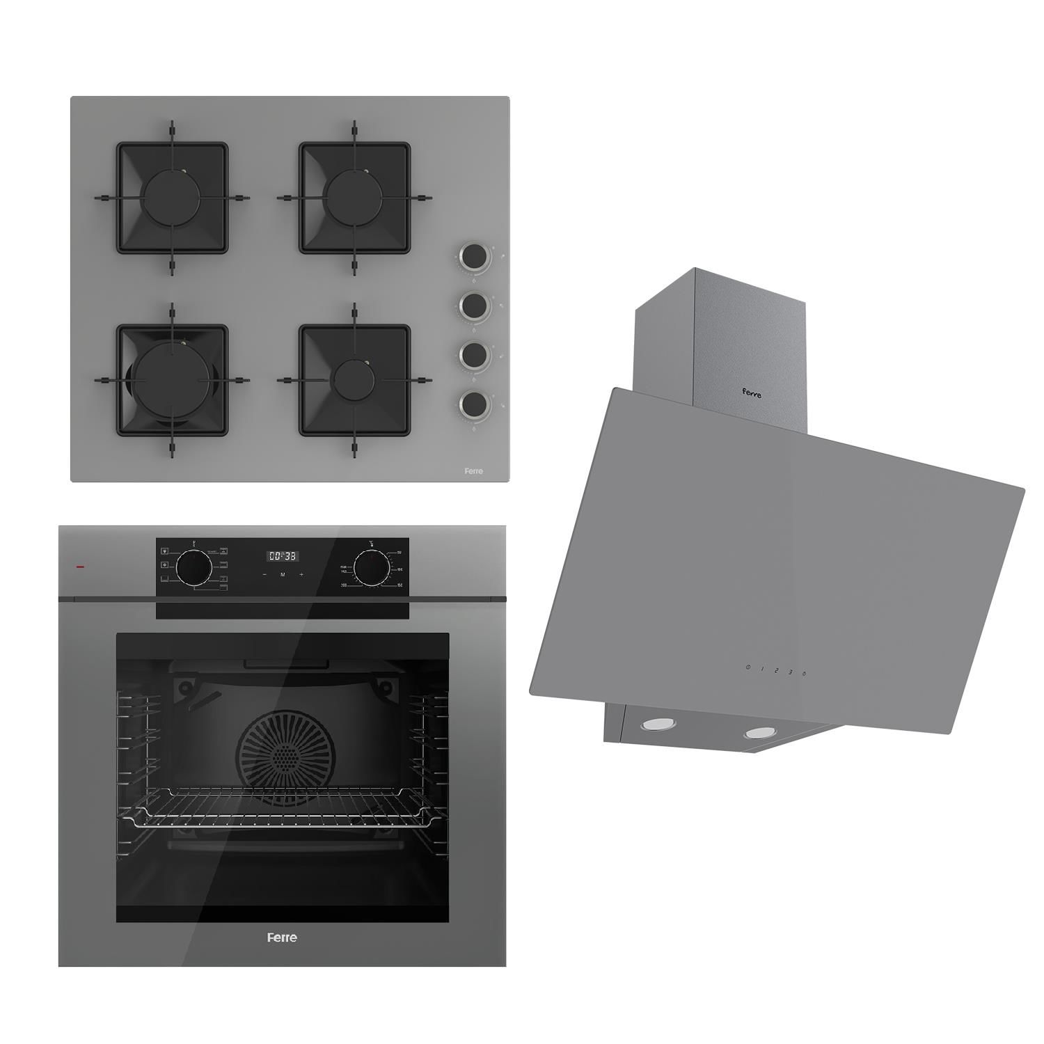 Ferre FRYART Serisi Gri Set (SS208 + QEP63CPR +D079 ) - Emaye Izgara