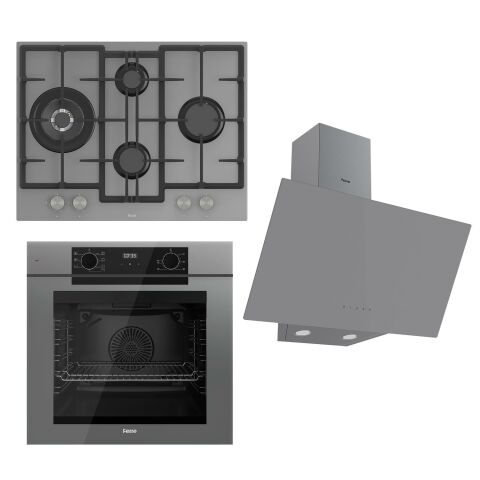 Ferre FRYART Serisi Gri Set (ED078 + QEP63CPR +D079 ) - Döküm Izgara / 67 cm Ocak