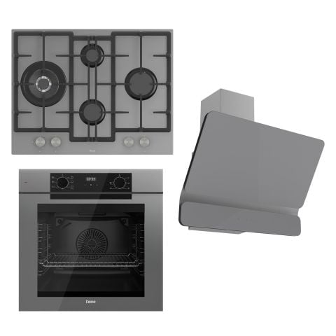 Ferre FRYART Serisi Gri Set (ED078 + QEP63CPR +D082 ) - Döküm Izgara / 67 cm Ocak