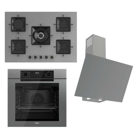 Ferre FRYART-SILENTART Serisi Gri Set (SS038 + QEP63CPR +D079-SA ) - Döküm Izgara / 75 cm Ocak