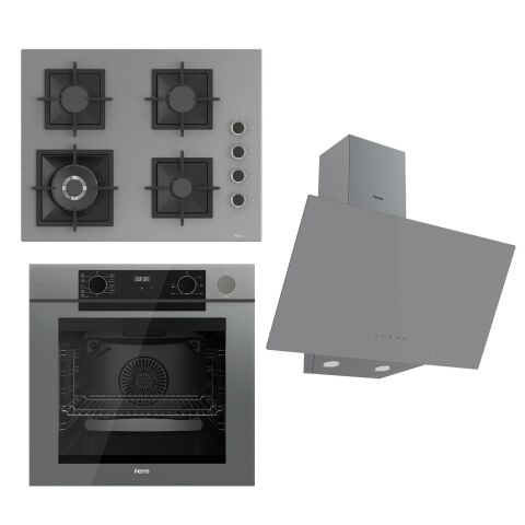 Ferre STEAMART-FRYART Serisi Gri Set (SC408-WFA + QEP64CPR +D079 ) - Döküm Izgara / 65 cm Ocak