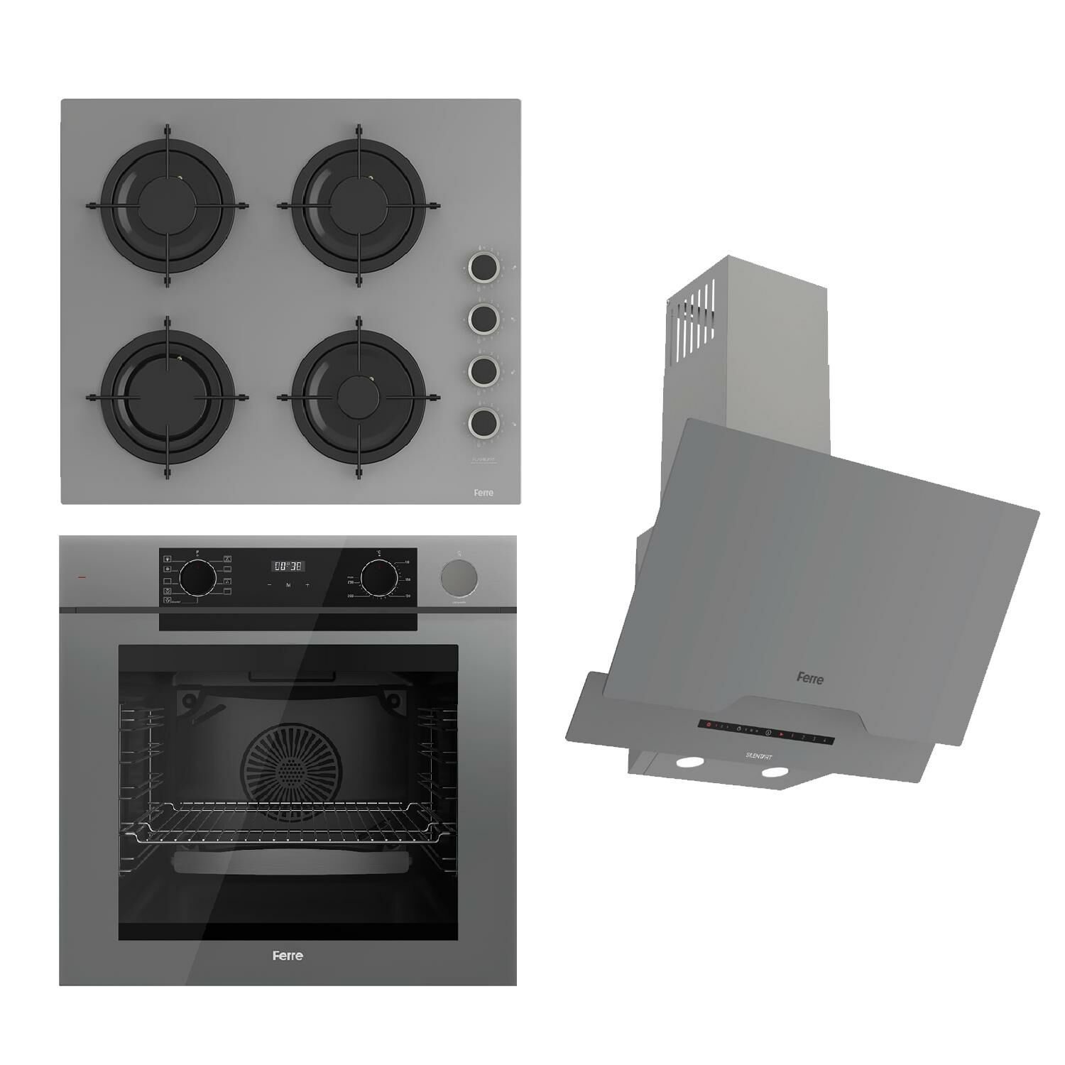 Ferre STEAMART-FRYART-SILENTART Serisi Gri Set (CS208-FA + QEP64CPR +D065-SA ) - Emaye Izgara / Kademeli Musluk
