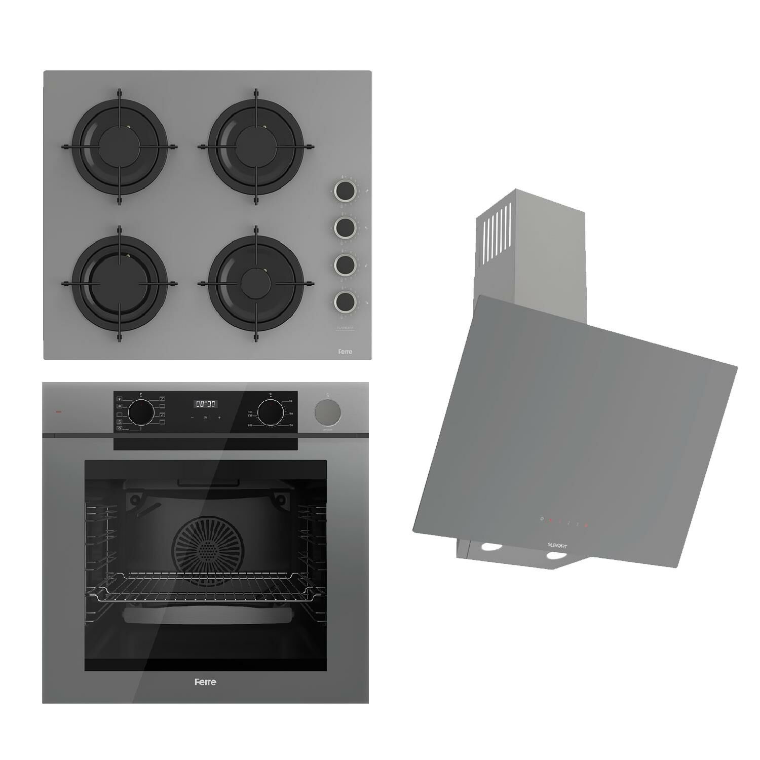 Ferre STEAMART-FRYART-SILENTART Serisi Gri Set (CS208-FA + QEP64CPR +D079-SA ) - Emaye Izgara / Kademeli Musluk