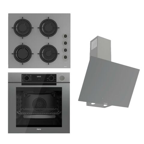 Ferre STEAMART-FRYART-SILENTART Serisi Gri Set (CS208-FA + QEP64CPR +D079-SA ) - Emaye Izgara / Kademeli Musluk