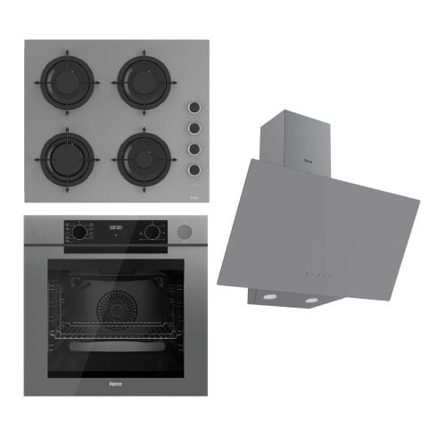 Ferre STEAMART-FRYART Serisi Gri Set (CS208-FA + QEP64CPR +D079 ) - Emaye Izgara / Kademeli Musluk