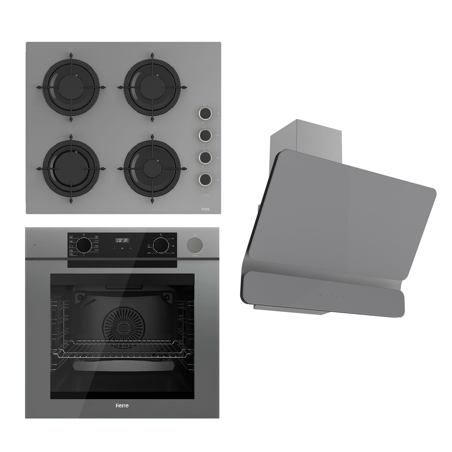 Ferre STEAMART-FRYART Serisi Gri Set (CS208-FA + QEP64CPR +D082 ) - Emaye Izgara / Kademeli Musluk