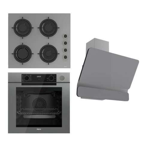 Ferre STEAMART-FRYART Serisi Gri Set (CS208-FA + QEP64CPR +D082 ) - Emaye Izgara / Kademeli Musluk