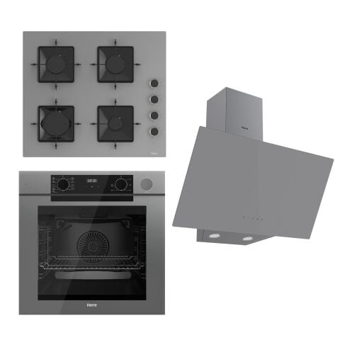 Ferre STEAMART-FRYART Serisi Gri Set (SS208 + QEP64CPR +D079 ) - Emaye Izgara