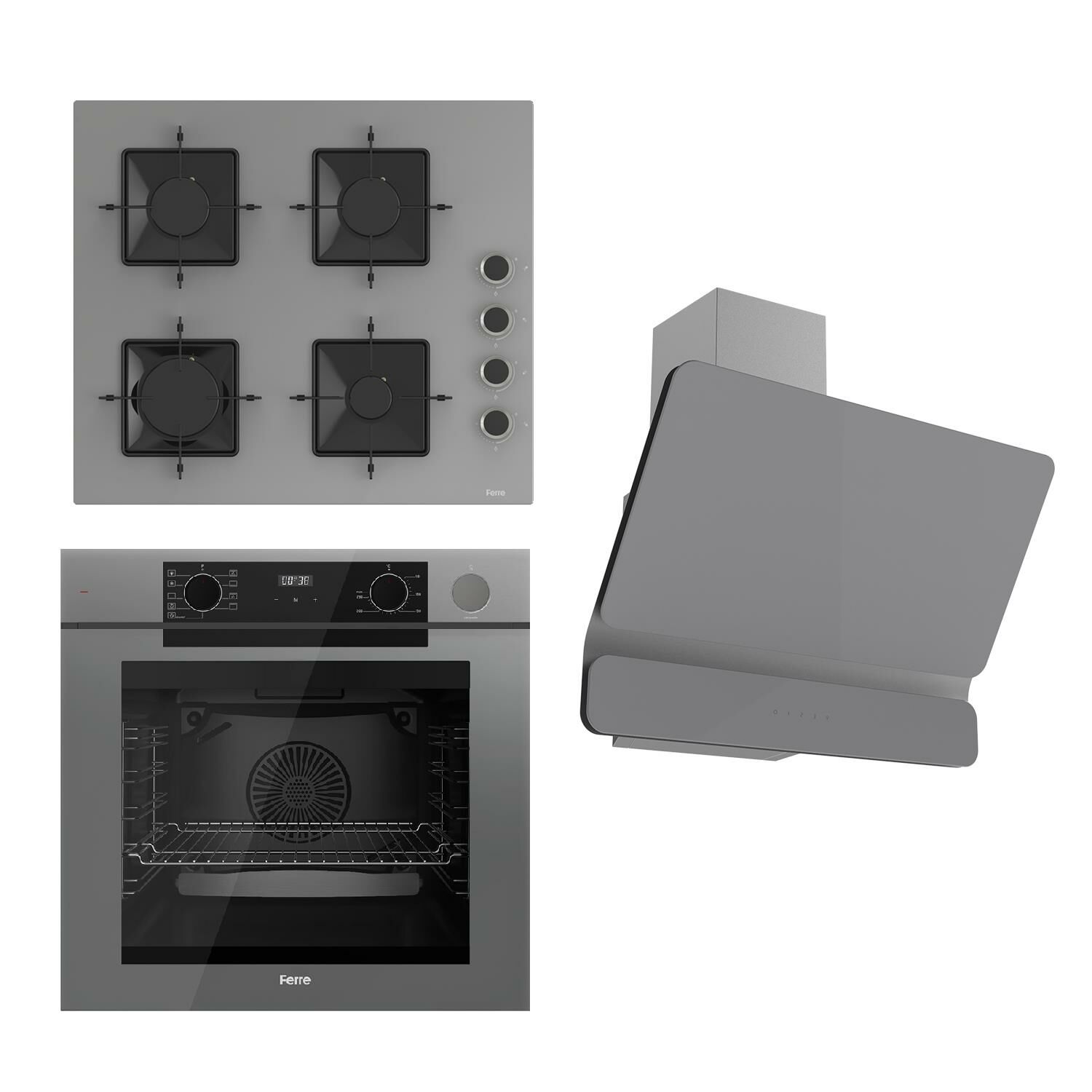 Ferre STEAMART-FRYART Serisi Gri Set (SS208 + QEP64CPR +D082 ) - Emaye Izgara