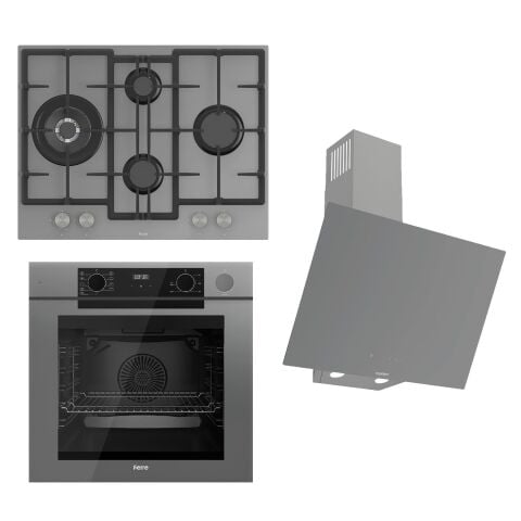 Ferre STEAMART-FRYART-SILENTART Serisi Gri Set (ED078 + QEP64CPR +D079-SA ) - Döküm Izgara / 67 cm Ocak