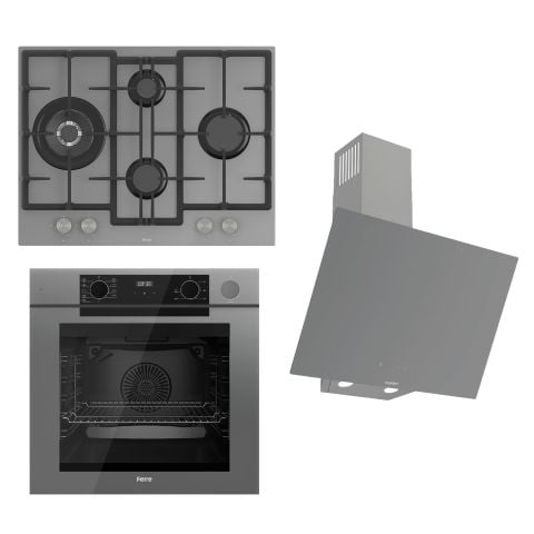 Ferre STEAMART-FRYART-SILENTART Serisi Gri Set (ED078 + QEP64CPR +D079-SA ) - Döküm Izgara / 67 cm Ocak