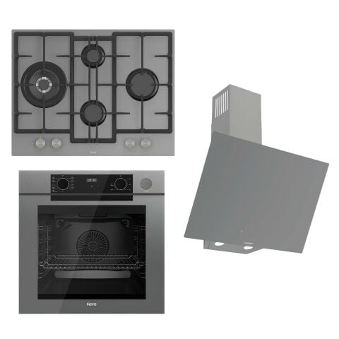 Ferre STEAMART-FRYART-SILENTART Serisi Gri Set (ED078 + QEP64CPR +D079-SA ) - Döküm Izgara / 67 cm Ocak