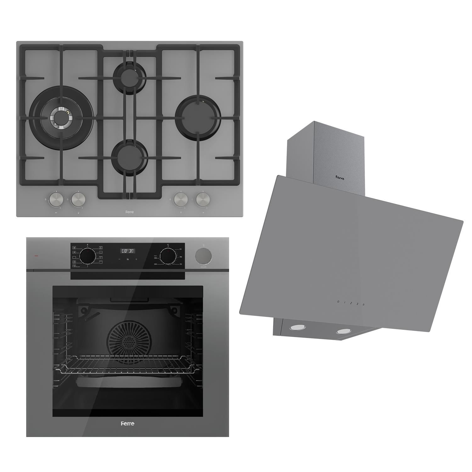 Ferre STEAMART-FRYART Serisi Gri Set (ED078 + QEP64CPR +D079 ) - Döküm Izgara / 67 cm Ocak