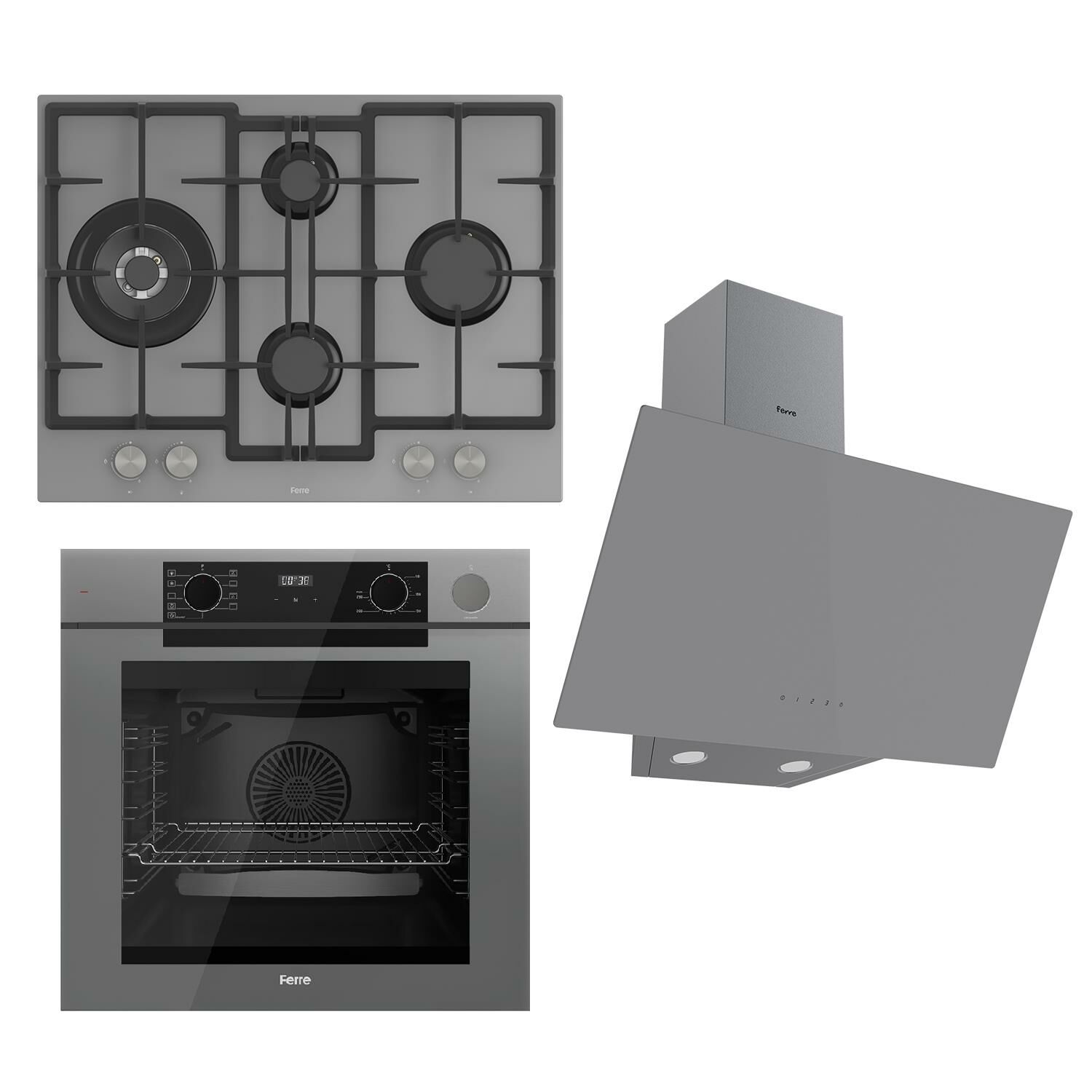 Ferre STEAMART-FRYART Serisi Gri Set (ED078 + QEP64CPR +D079 ) - Döküm Izgara / 67 cm Ocak