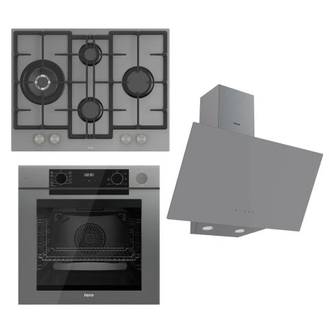 Ferre STEAMART-FRYART Serisi Gri Set (ED078 + QEP64CPR +D079 ) - Döküm Izgara / 67 cm Ocak