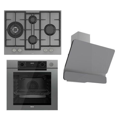 Ferre STEAMART-FRYART Serisi Gri Set (ED078 + QEP64CPR +D082 ) - Döküm Izgara / 67 cm Ocak