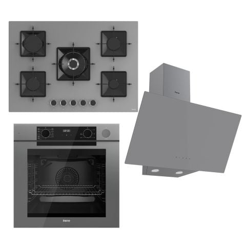 Ferre STEAMART-FRYART Serisi Gri Set (SS038 + QEP64CPR +D079 ) - Döküm Izgara / 75 cm Ocak