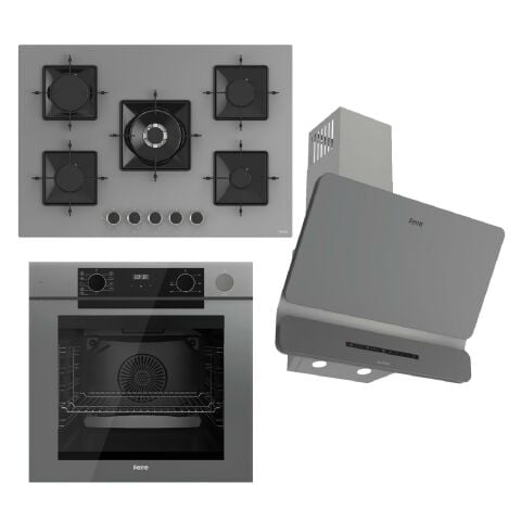 Ferre STEAMART-FRYART-SILENTART Serisi Gri Set (SS038 + QEP64CPR +D082-SA ) - Döküm Izgara / 75 cm Ocak