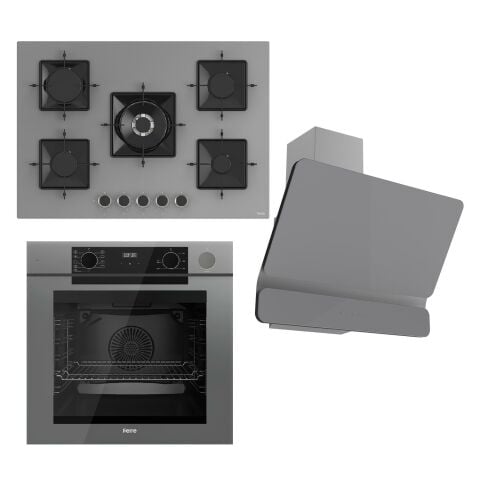 Ferre STEAMART-FRYART Serisi Gri Set (SS038 + QEP64CPR +D082 ) - Döküm Izgara / 75 cm Ocak