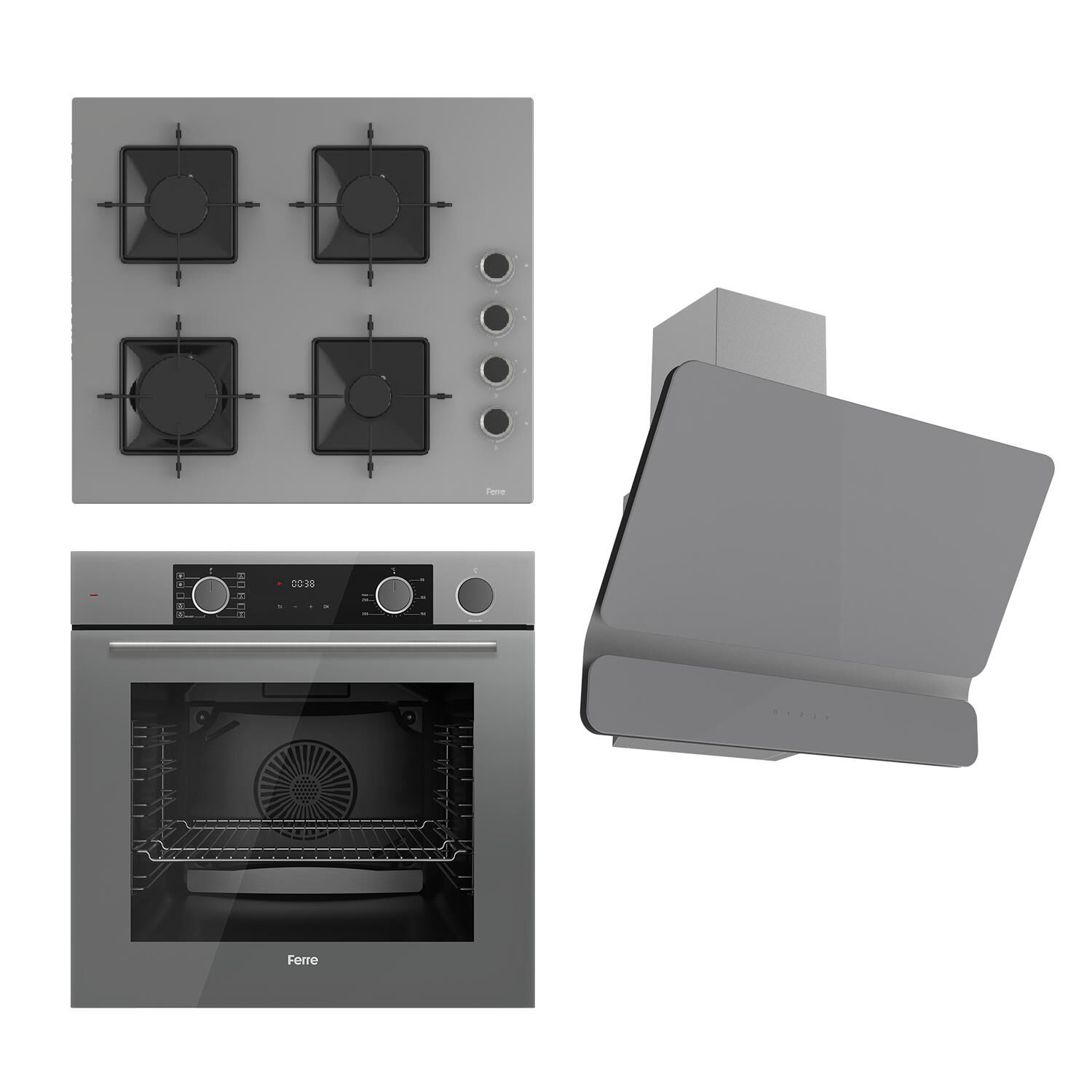 Ferre STEAMART SS Serisi Gri Set (SS208 + XE64CPR +D082 ) - Kare Emaye Izgara