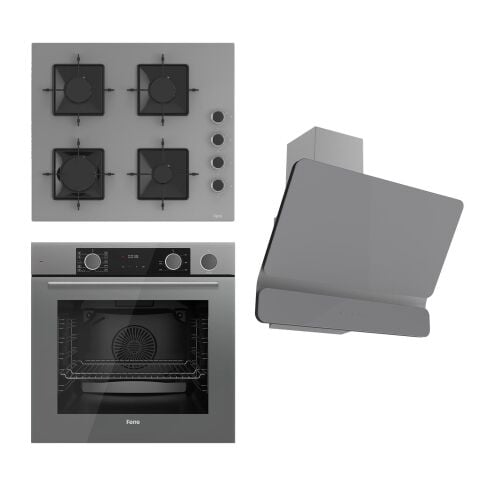 Ferre STEAMART SS Serisi Gri Set (SS208 + XE64CPR +D082 ) - Kare Emaye Izgara