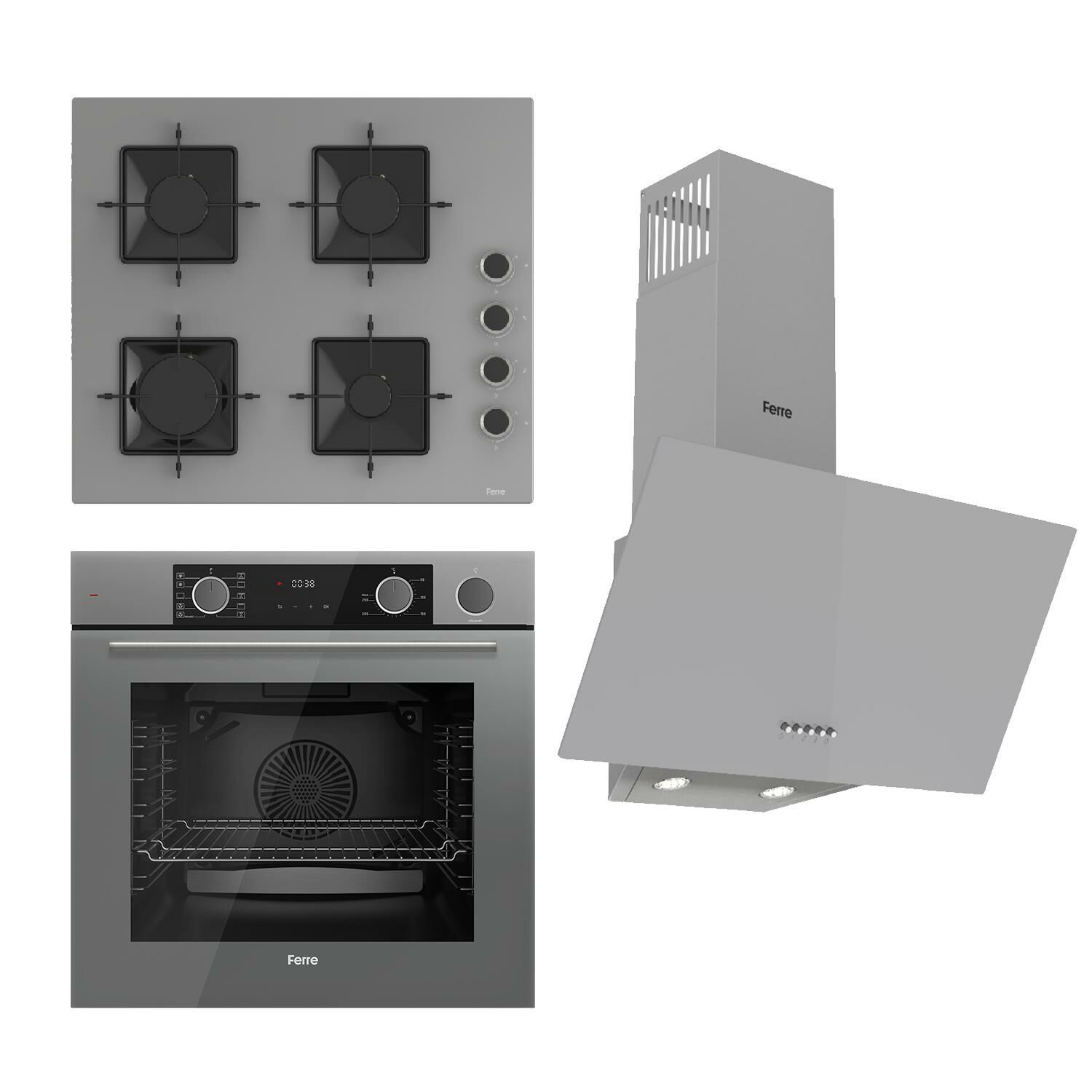 Ferre STEAMART SS Serisi Gri Set (SS208 + XE64CPR +D088 ) - Kare Emaye Izgara