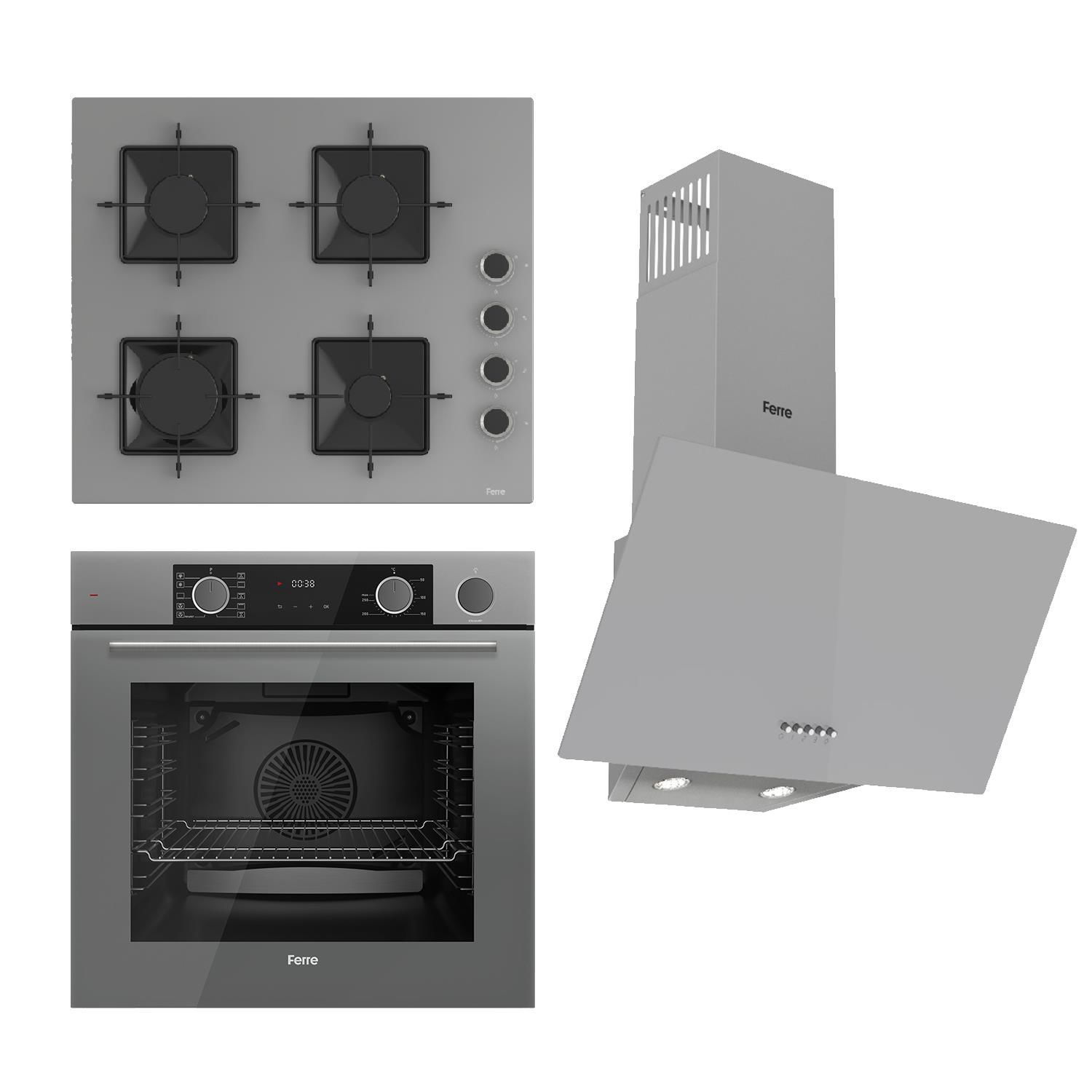 Ferre STEAMART SS Serisi Gri Set (SS208 + XE64CPR +D088 ) - Kare Emaye Izgara