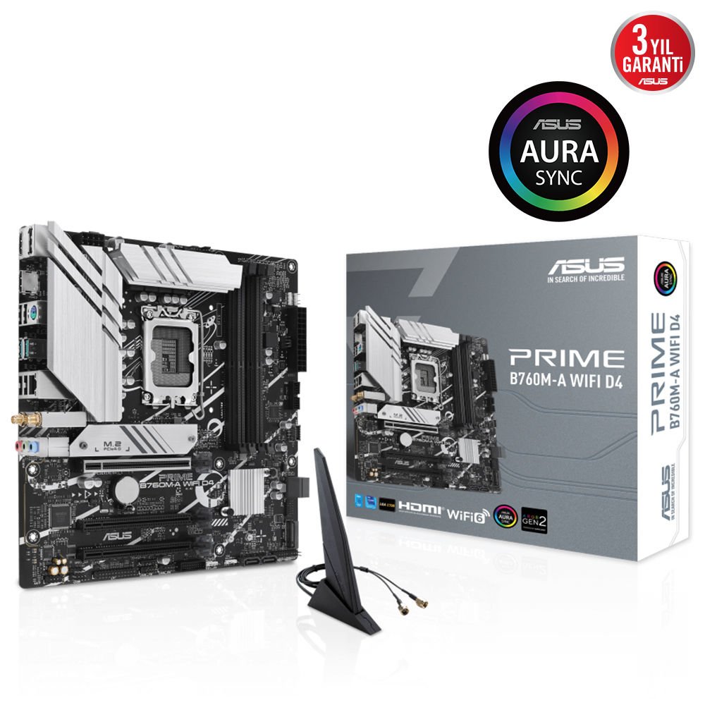 ASUS PRIME B760M-A WIFI D4 4xDDR4 HDMI/DP 2xM.2 1xGLAN 1700P (12.Gen 13.Gen) ANAKART