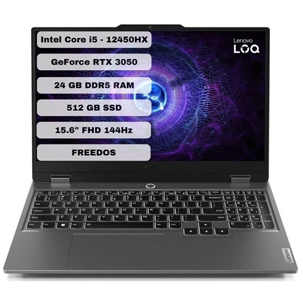 LENOVO LOQ 15IAX9 83GS0099TR I5-12450HX 24GB 512GB SSD 6GB RTX3050 15.6'' FHD 144HZ FREEDOS NOTEBOOK