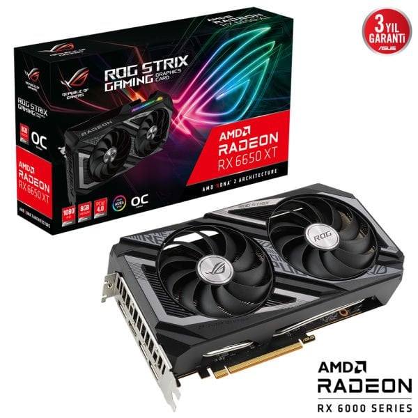 ASUS ROG-STRIX-RX6650XT-O8G-V2-GAMING RX6650XT 8GB GDDR6-128bit-OC-HDMI-3xDP-RGB-EKRAN KARTI