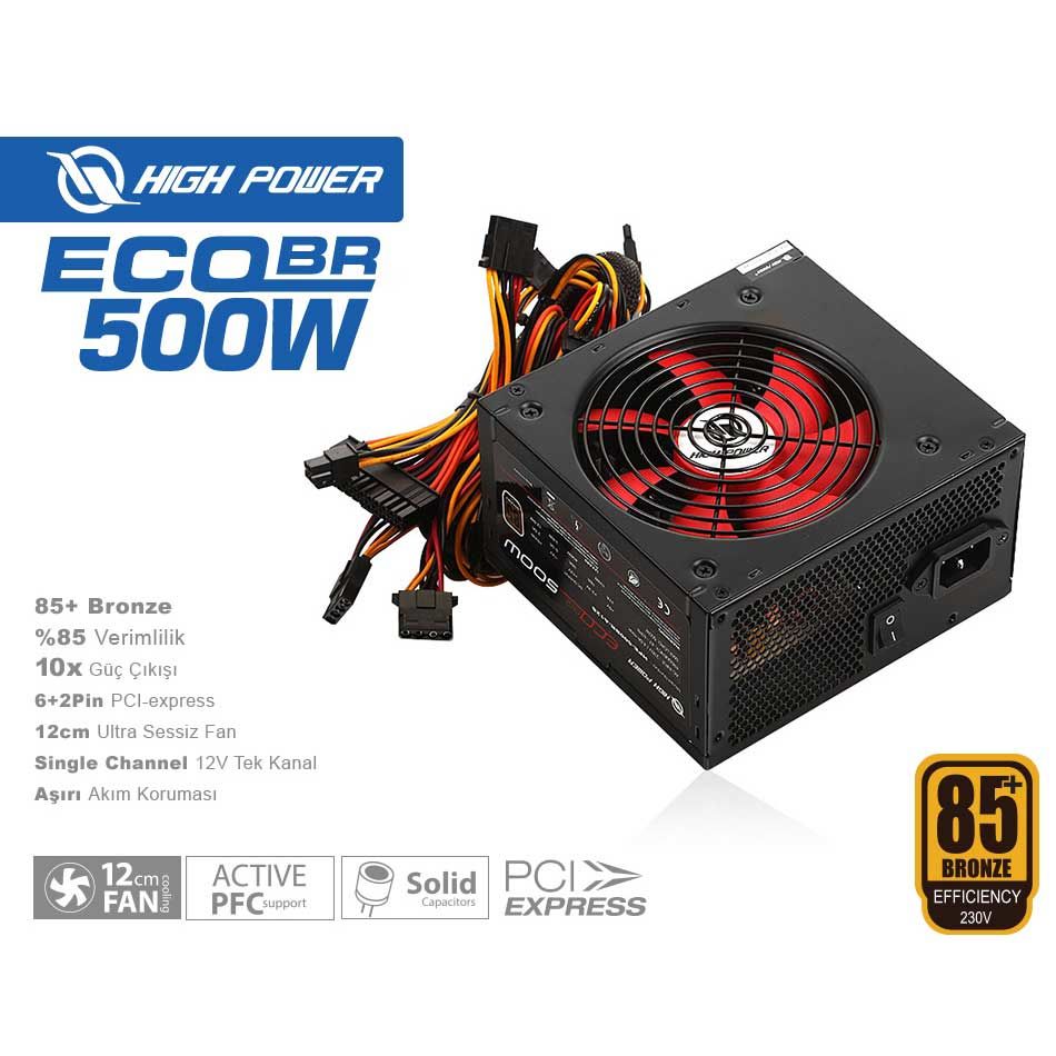 HIGHPOWER ECO 500W 80PLUS BRONZE 12CM FANLI POWER SUPPLY AKTIF PFC HPE-500BR-A12S