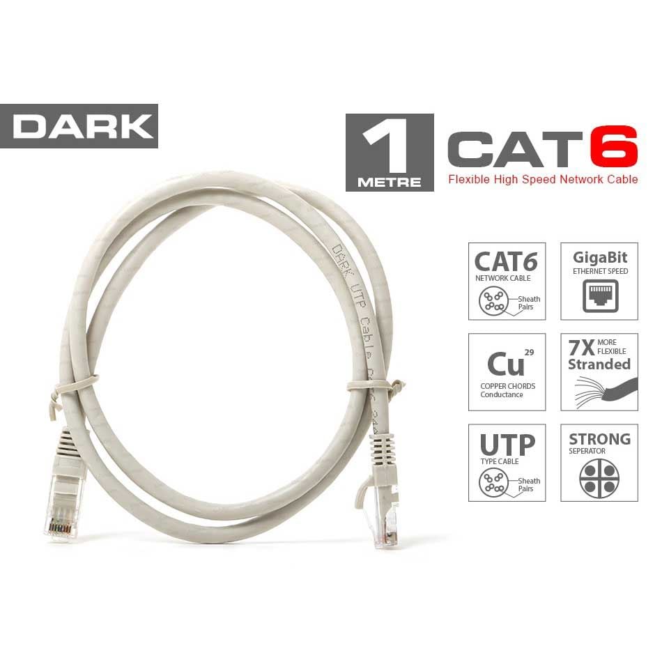 DARK DK-CB-NT6U100G 1MT UTP CAT6 PATCH KABLO GRI AWG24/7