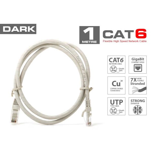 DARK DK-CB-NT6U100G 1MT UTP CAT6 PATCH KABLO GRI AWG24/7