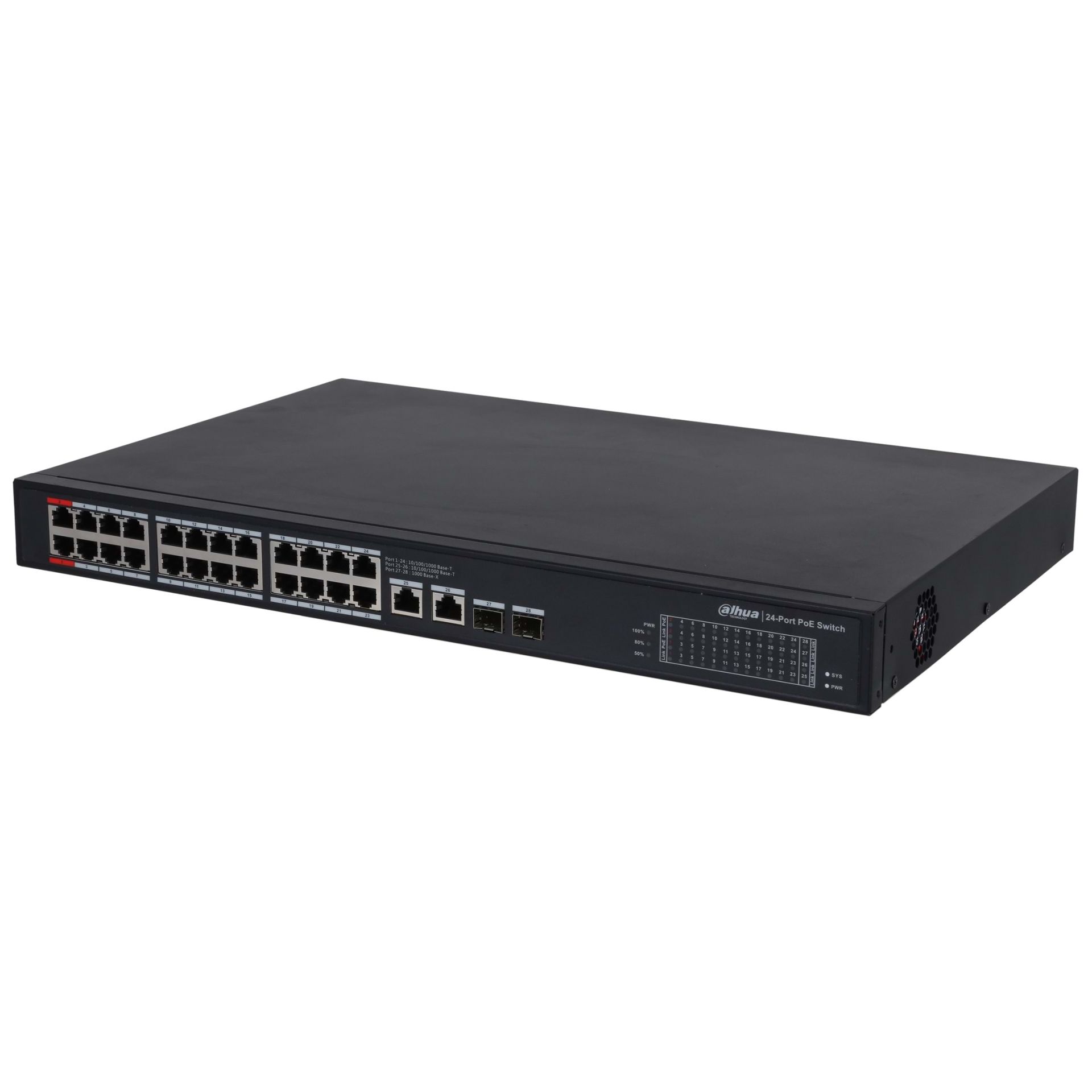 DAHUA PFS3228-24GT-360-V2 24 PORT 10/100/1000 2 PORT UPLINK +2 SFP 360 WATT YONETILEBILIR POE SWITCH