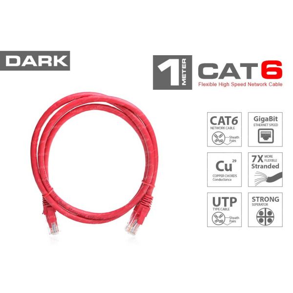 DARK DK-CB-NT6U100R 1MT UTP CAT6 PATCH KABLO KIRMIZI AWG24/7