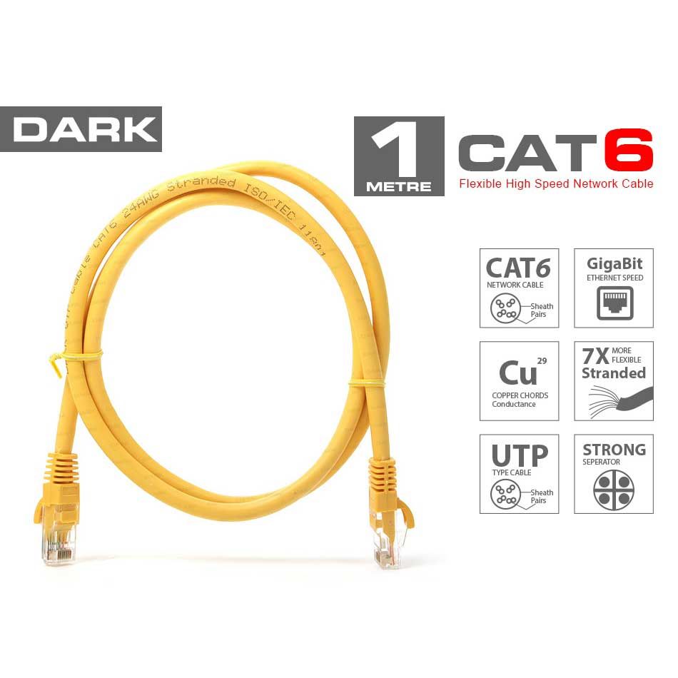 DARK DK-CB-NT6U100Y 1MT UTP CAT6 PATCH KABLO SARI AWG24/7