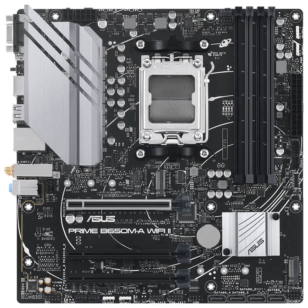 ASUS PRIME B650M-A WIFI II AMD B650 AM5 DDR5 6400 DP HDMI VGA 2X M2 USB3.2 AX WiFi-BT AURA RGB 2.5Gbit LAN mATX ASUS 5X PROTECTION III BIOS FLASHBACK