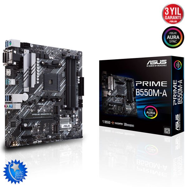 ASUS PRIME B550M-A B550 4xDDR4 VGA+DVI+HDMI 2xM.2 AM4 ANAKART