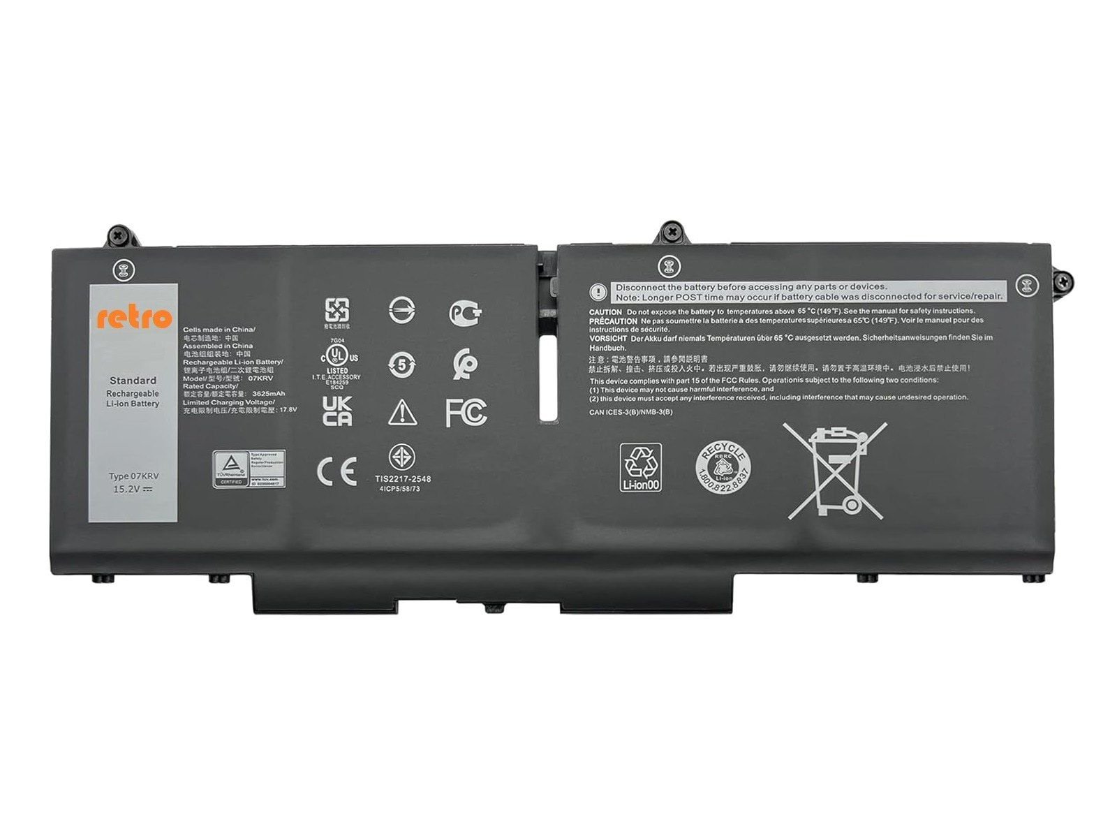 RETRO Dell Latitude 5530, 07KRV Notebook Bataryası - Ver.1 - 4 Cell