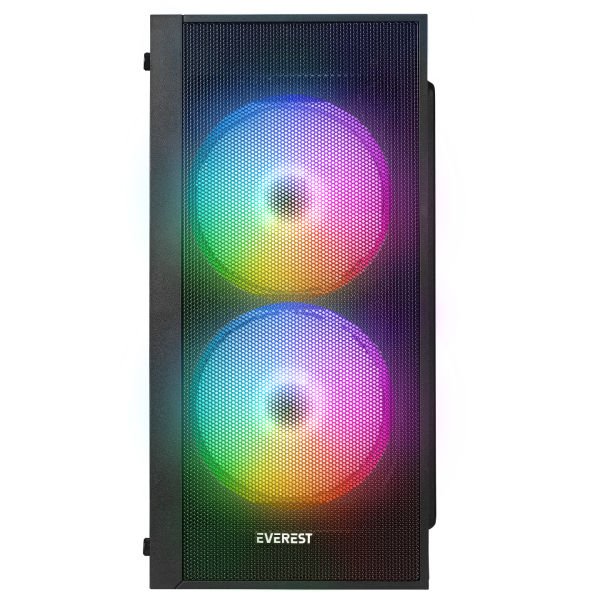 EVEREST MINION MESH 300W 2x12CM RAİNBOW FAN MICRO ATX PENCERELİ 2xUSB2.0 SİYAH MINI TOWER KASA