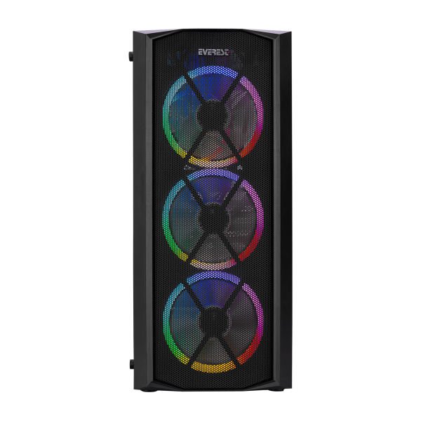 EVEREST FLAT MESH PSU YOK 4x12CM RGB FAN ATX TEMPERED GLASS 2xUSB2.0/1xUSB3.0 SİYAH MID TOWER GAMİNG KASA