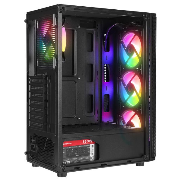 RAMPAGE HELIOS MESH 550W 80+ 4x12CM RGB FAN ATX TEMPERED GLASS 2xUSB2.0/1xUSB3.0 SİYAH MID TOWER GAMİNG KASA