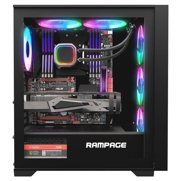 RAMPAGE VOYAGER 750W 80+ BR 4x12CM RGB FAN ATX TEMPERED GLASS 2xUSB2.0/1xUSB3.0 SİYAH MID TOWER GAMİNG KASA