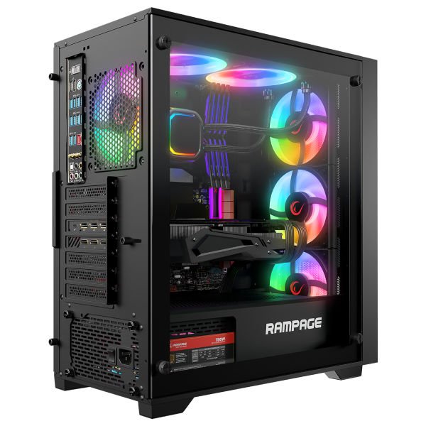 RAMPAGE VOYAGER 750W 80+ BR 4x12CM RGB FAN ATX TEMPERED GLASS 2xUSB2.0/1xUSB3.0 SİYAH MID TOWER GAMİNG KASA