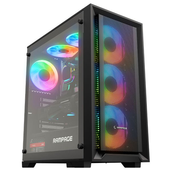 RAMPAGE VOYAGER 750W 80+ BR 4x12CM RGB FAN ATX TEMPERED GLASS 2xUSB2.0/1xUSB3.0 SİYAH MID TOWER GAMİNG KASA