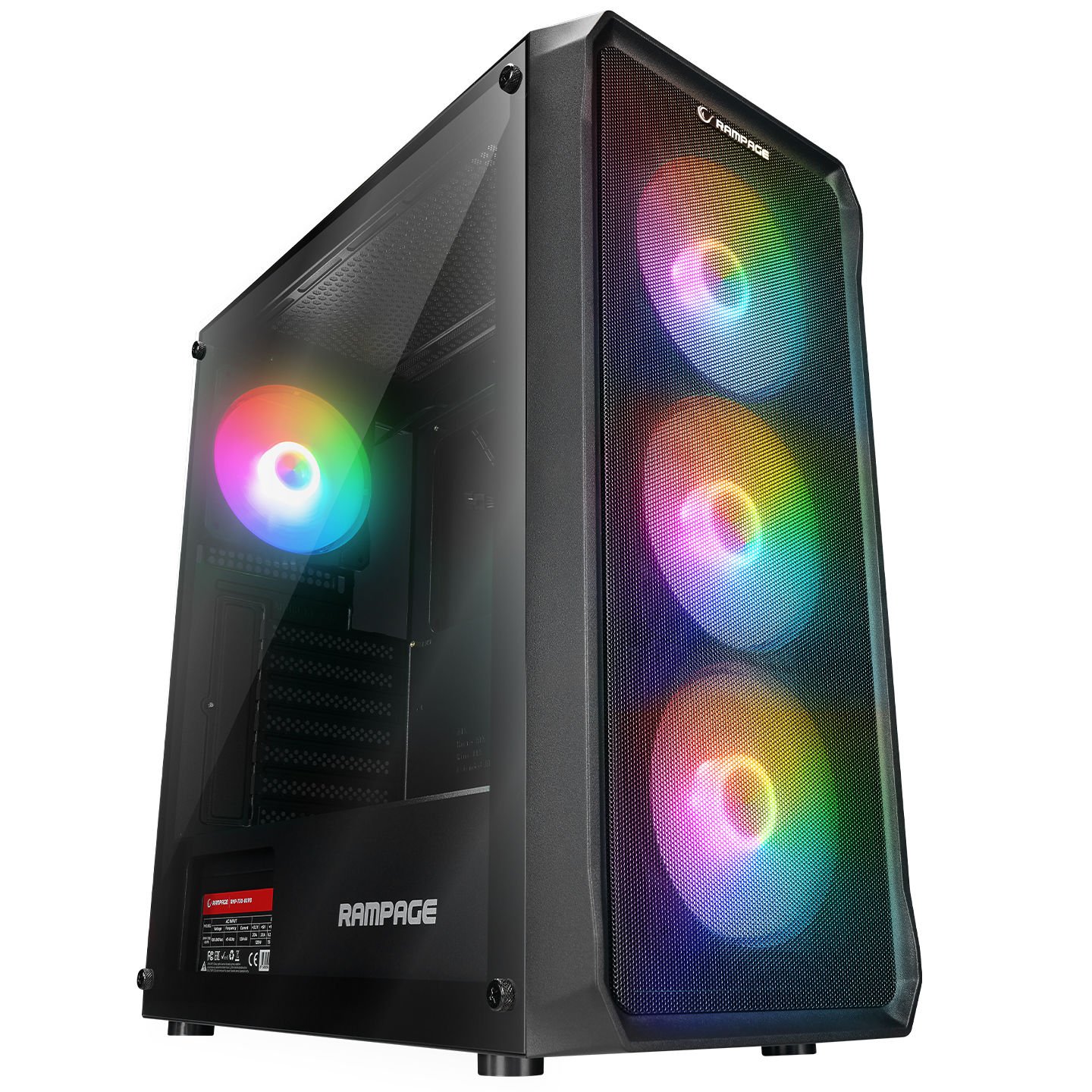 RAMPAGE COMPACT 750W 80+ BR 4x12CM RGB FAN ATX TEMPERED GLASS 2xUSB2.0/1xUSB3.0 SİYAH MID TOWER GAMİNG KASA